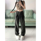 Wide-leg loose straight-leg pants with tie-back design