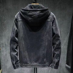 Patchwork print hooded denim jacket