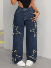 Five-pointed star tassel raw-edge loose straight-leg pants