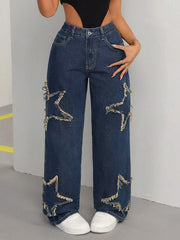 Five-pointed star tassel raw-edge loose straight-leg pants