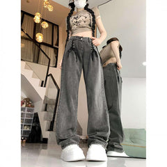 Wide-leg loose straight-leg pants with tie-back design