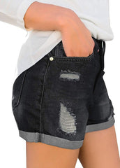 Ripped cuffed denim shorts