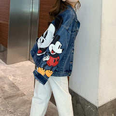 Jeansjacke mit Mickey-Stickerei für Damen