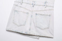 White Graphic denim drawstring Dresses