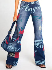 Jeans mit weitem Bein und Graffiti-Print