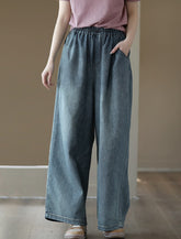 Denim Drawstring Pocket Wide Leg Jeans
