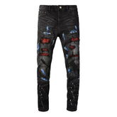 Paint splatter print black jeans