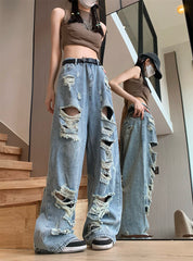 Vaqueros rotos de cintura alta con detalle deshilachado punk azul