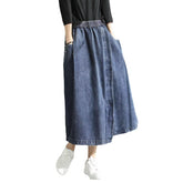 Asymmetric denim skirt with rubber