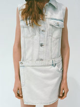 Weiße grafische Denim-Kleider mit Kordelzug
