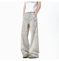 Ink-splattered straight-leg wide-leg trousers