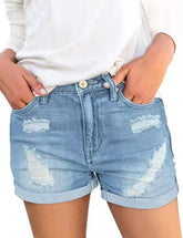 Ripped cuffed denim shorts