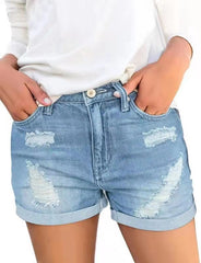 Ripped cuffed denim shorts