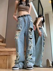 Vaqueros rotos de cintura alta con detalle deshilachado punk azul