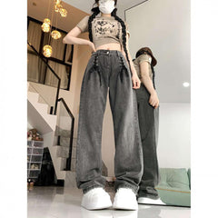 Wide-leg loose straight-leg pants with tie-back design
