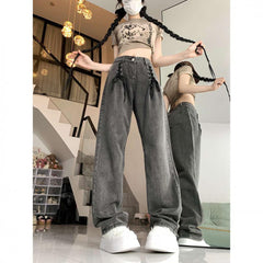 Wide-leg loose straight-leg pants with tie-back design