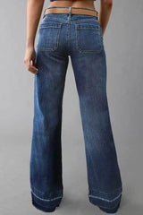 Slim washed flared denim trousers