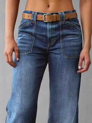 Washed Slightly Flared Patchwork Denim Trousers