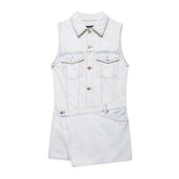 Weiße grafische Denim-Kleider mit Kordelzug