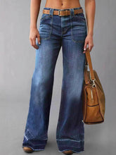 Washed Slightly Flared Patchwork Denim Trousers