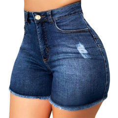 High Waist Stretch Distressed Jean Shorts