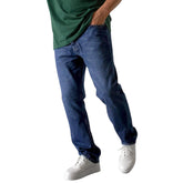 Stretch Straight Leg Slim Fit Washed Denim Jeans