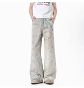 Ink-splattered straight-leg wide-leg trousers