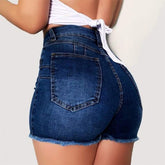 High Waist Stretch Distressed Jean Shorts