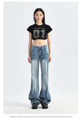 Loose straight-leg flared trousers