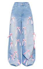 Bow high waist wide leg jeans