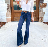 Flare Pants With Hight Waisted Stretch Denim Button Jeans