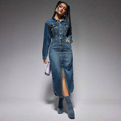 Medium wash monochrome denim dress