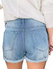 Ripped cuffed denim shorts