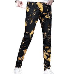 Goldene, fleckenbemalte Herrenjeans
