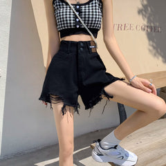 Raw edge high waist A-line wide leg pants