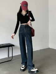 Sanded baggy jeans for women