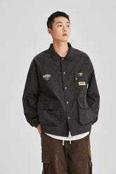 Gestreifte Jeansjacke mit Patches