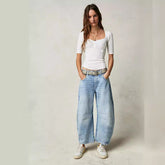 Casual Loose Wide-Leg Pants Mid-Waist Washed Denim Trousers