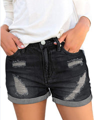 Ripped cuffed denim shorts