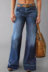 Slim washed flared denim trousers