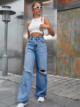 Sky Blue Destroyed Open Knee Wide Leg Jeans