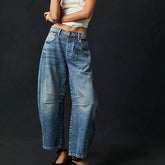 Casual Loose Wide-Leg Pants Mid-Waist Washed Denim Trousers