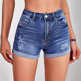 High-Waisted Ripped Stretch Jeans