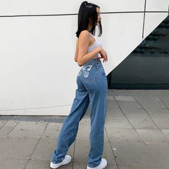 High Waist Butterfly Print Straight Leg Jeans