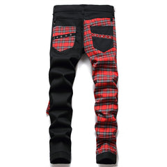 Rot karierte Patch-Jeans für Herren