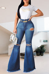 Vintage High Rise Ripped Ripped Flared Jeans