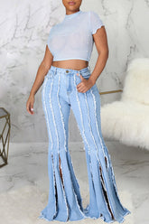 Vaqueros acampanados elásticos con flecos personalizados