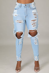 Shredded Frayed Stretch Pencil Jeans