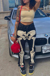 Vaqueros sexys de tiro bajo con bordados en contraste