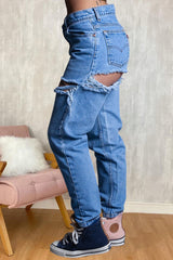 Trendy einfarbige, zerrissene Straight Jeans mit Raw Edge